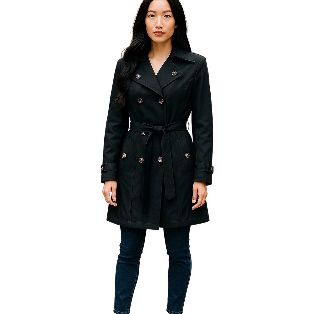 London Fog Black Trench Coat Classic Style